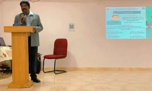 A dignitary speaking at a workshop at CHSD St Theresa’s College for Women (A) in Eluru on Monday