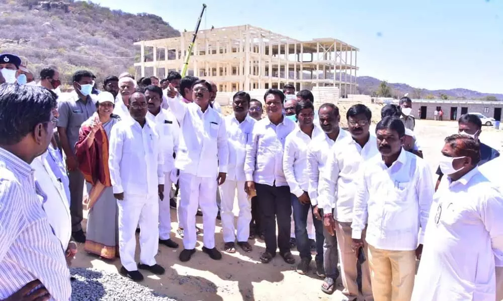 Agriculture Minister Singireddy Niranjan Reddy inspecting the arrangements for the CMs visit in Wanaparthy on Tuesday