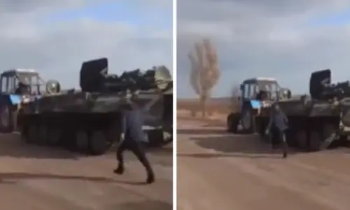 Smart Ukrainian farmer runs away with Russian tank