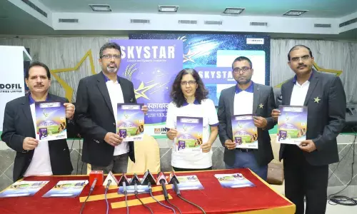 Dignitaries at the launch of ‘Skystar’, latest technology product at River Bay hotel in Rajamahendravaram on Wednesday