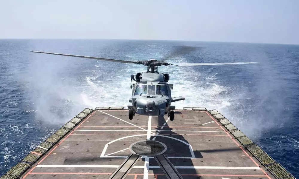 Cross deck operations of HMAS Arunta held in Visakhapatnam