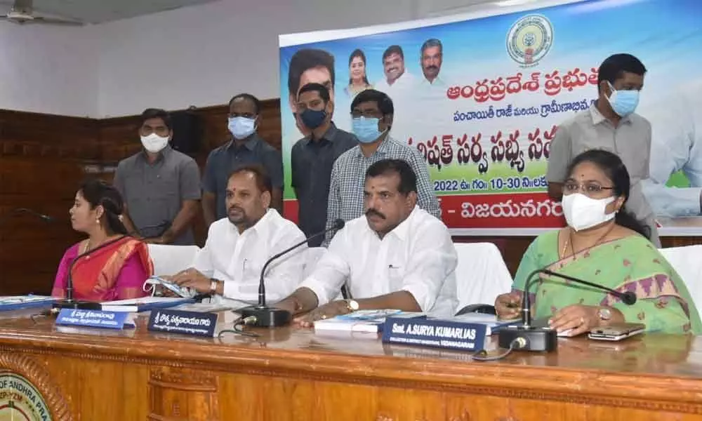 Municipal administration and urban development minister Botcha Satyanarayana attends the ZP general body meeting in Vizianagaram on Saturday