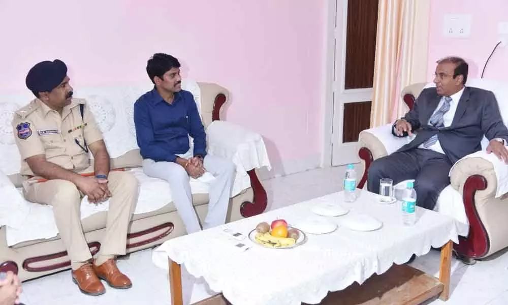The High Court Judge B Vijay Sen Reddy during a brief meeting with Nizamabad district officials at the guest house on Saturday