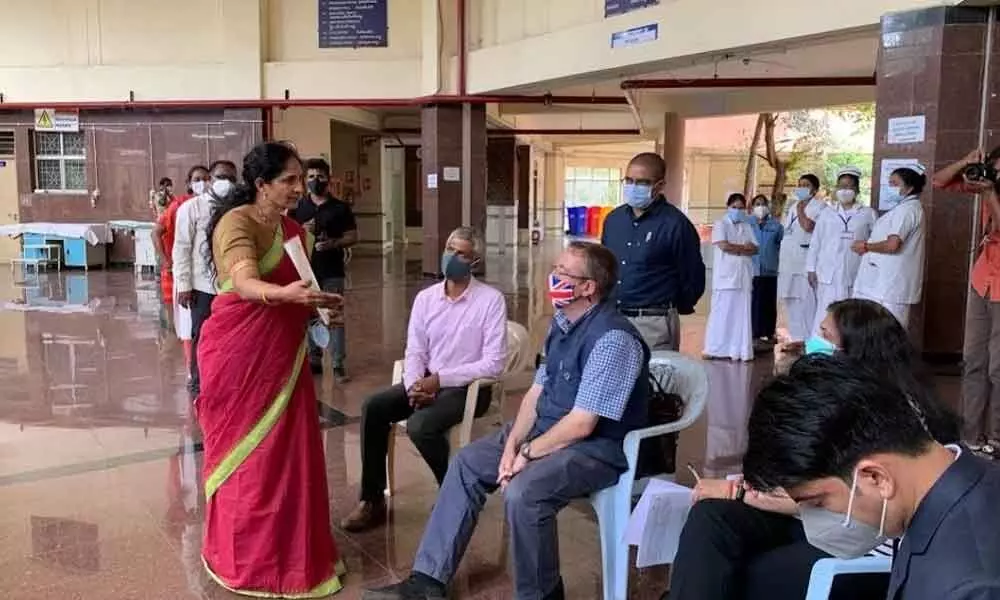 Deputy High Commissioner of the UK to Andhra Pradesh and Telangana Dr Andrew Fleming interacting with faculty members in Visakhapatnam on Saturday