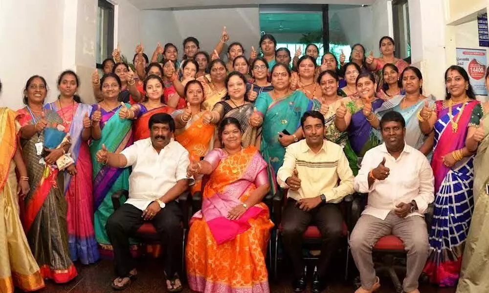Women corporators being felicitated ahead of International Women’s Day in Visakhapatnam on Sunday