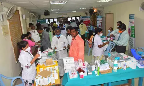 Press Club conducts free medical camp for journalists with the help of Narayanadri Hospitals in Tirupati on Sunday.