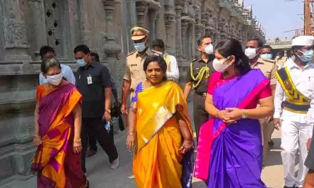 Governor dr Tamilisai Soundrarajan at Yadadri temple on Monday