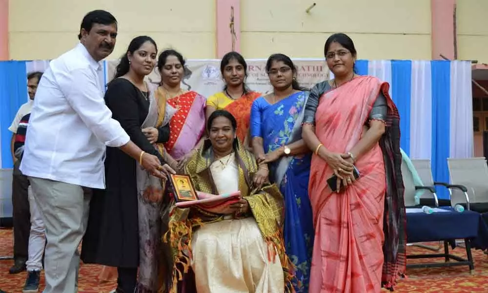 SBIT College management felicitating Mayor P Neeraja on the occasion of Women’s Day celebrations in Khammam on Tuesday