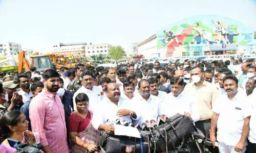 Minister Gangula Kamalakar speaking to the media in Karimnagar on Tuesday