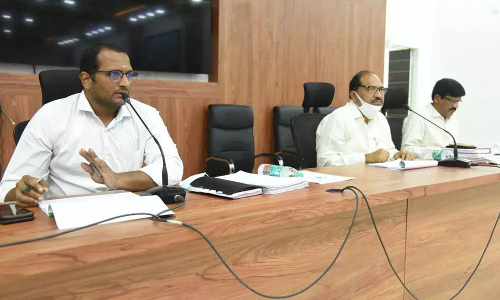 In-Charge Collector Dr M N Harendhira Prasad addressing tahsildars in Nellore on Wednesday