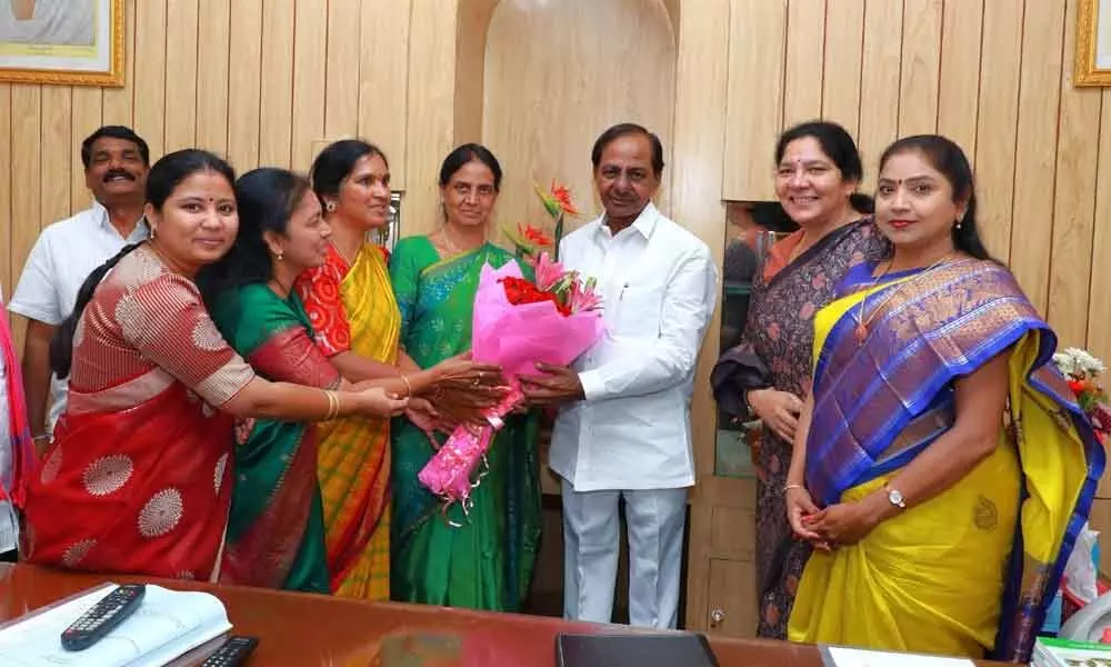 Chief Minister K Chandrashekar Rao being greeted by his Cabinet colleagues and legislators in the Assembly on Wednesday
