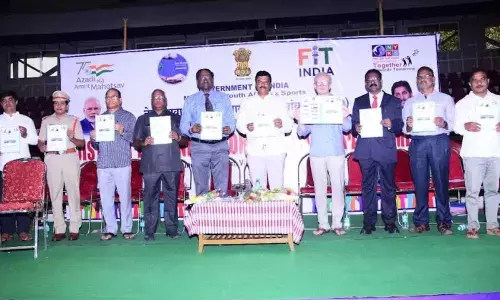 Dignitaries releasing a brochure at the district-level ‘Neighbourhood Youth Parliament’ organised by Nehru Yuva Kendra on Wednesday