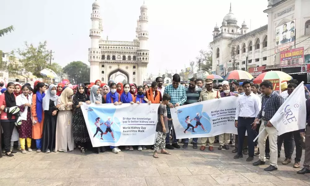 Awareness walk on World Kidney Day at Charminar
