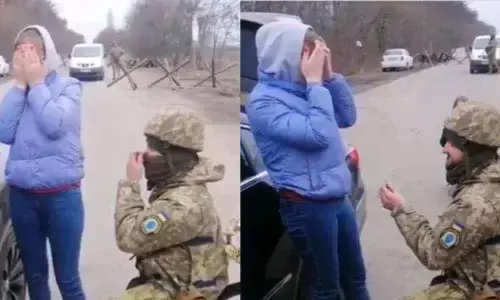 Watch The Trending Video Of A Ukrainian Soldier Proposing His Girlfriend