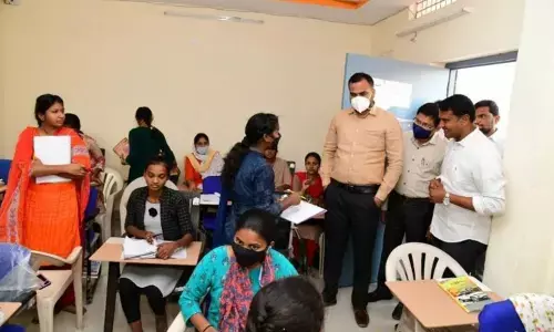 District Collector RV Karnan inspecting the District Library in Karimnagar on Thursday