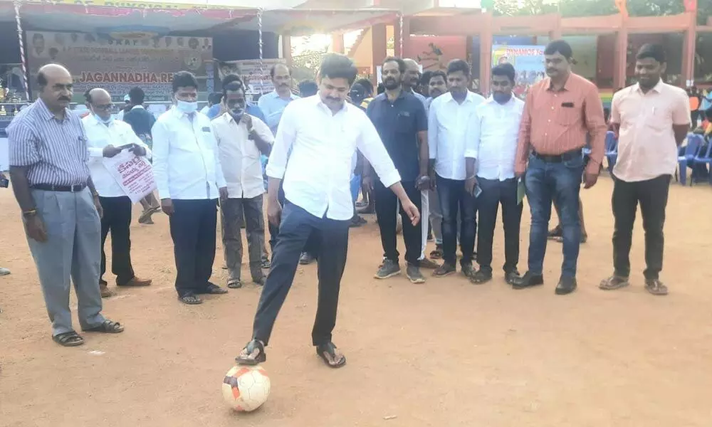 MP M Gurumoorthy kick starts two-day State-level football tournament at Taraka Rama Stadium in Tirupati on Friday