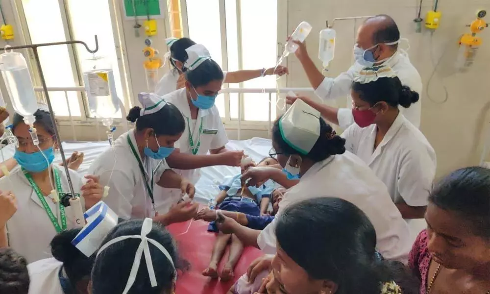 Students who have fallen sick are being treated at Nandyal government general hospital on Friday