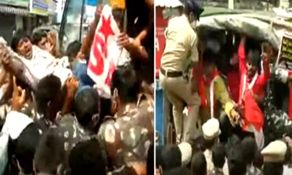 Unemployed youth protest in Vijayawada demanding release of job notifications