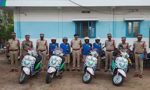 Disha DSP Rajiv Kumar along with his team in Machilipatnam on Monday