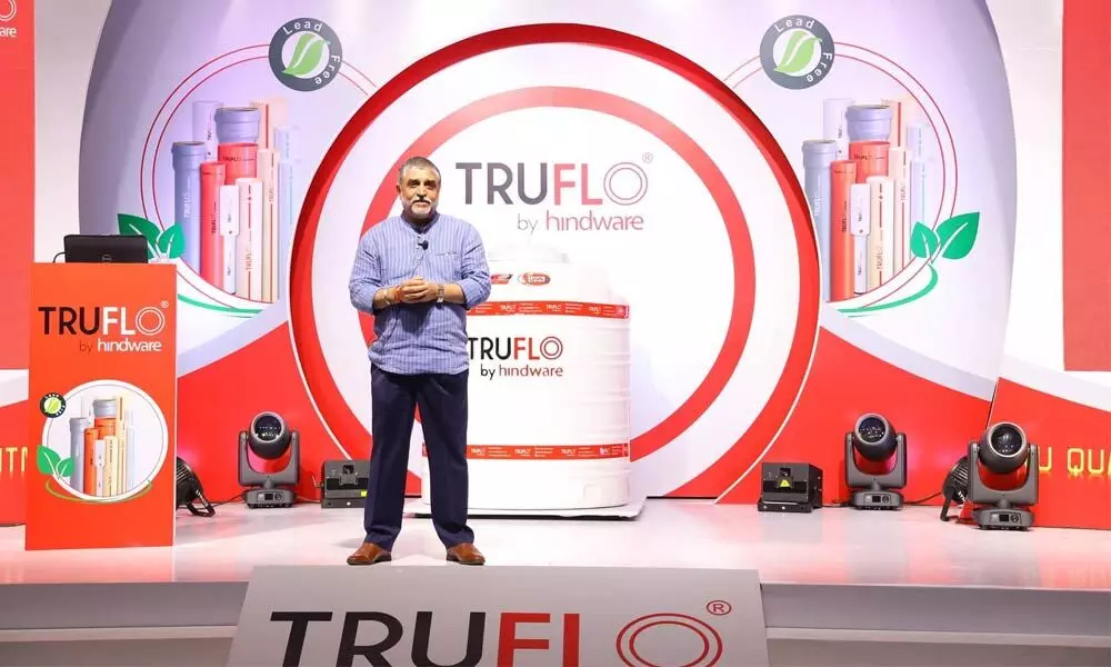 Rajesh Pajnoo, CEO, Truflo Pipes at a press conference in Telangana