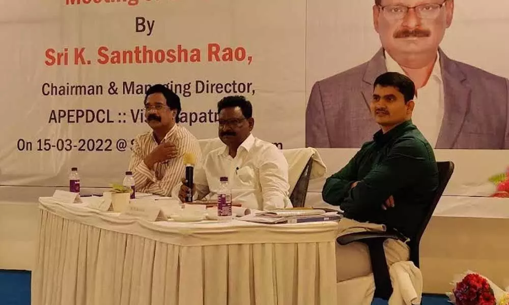 CMD of APEPDCL K Santhosha Rao at a review meeting held in Vizianagaram on Tuesday
