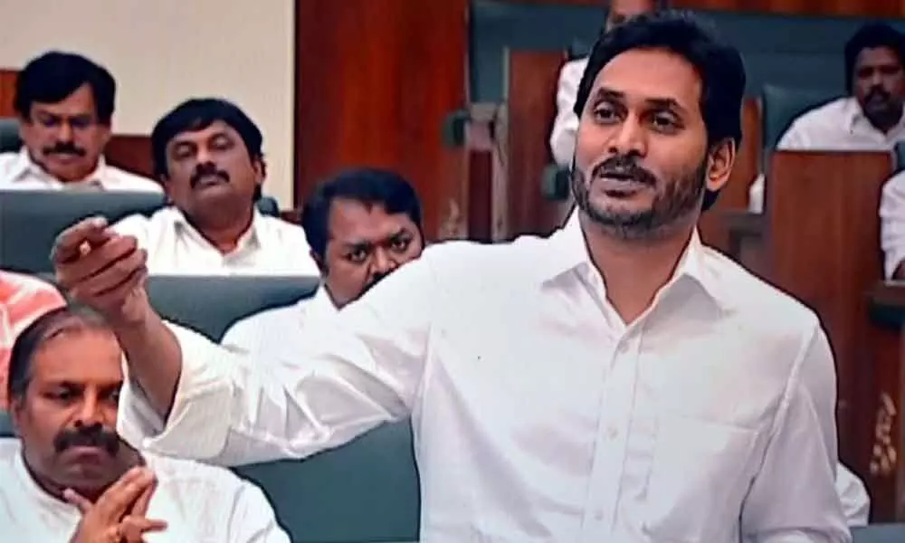 Chief Minister Y S Jagan Mohan Reddy speaking in Assembly on Thursday