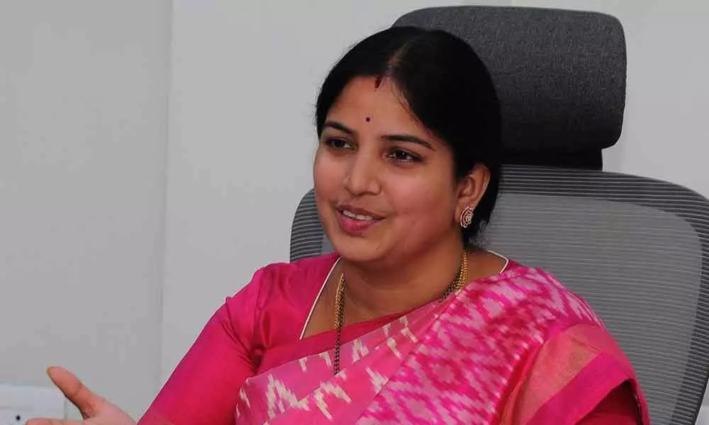 Mayor Rayana Bhayalakshmi addressing a press conference at Municipal corporation office in Vijayawada on Thursday 	 	Photo: Ch Venkata Mastan