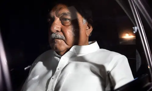 Congress leader Bhupinder Singh Hooda leaves from the residence of party leader Ghulam Nabi Azad, after the Congress G-23 leaders meeting, in New Delhi on Thursday