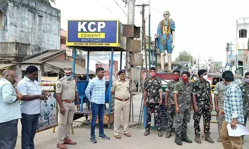 Police deployed on duty at Pedda Gandhi Bomma centre in Nuzvid on Saturday