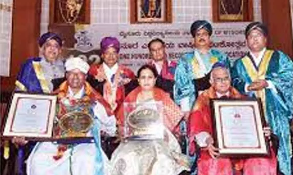 Ashwini receives honorary doctorate on behalf of husband Puneeth Rajkumar