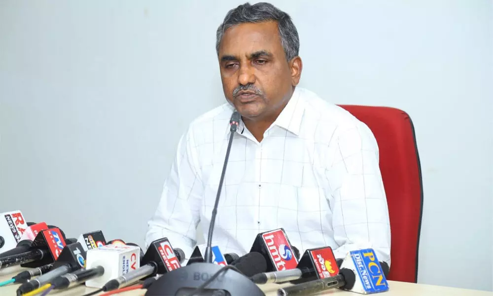 SPDCL CMD H Harinatha Rao briefing media about the developments and services of the organisation at corporate office in Tirupati on Tuesday