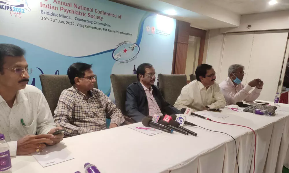 Representatives of Indian Psychiatric Society addressing the media in Visakhapatnam on Tuesday