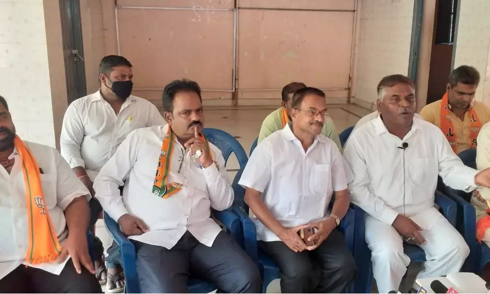 BJP leaders addressing the media in Kakinada on Wednesday