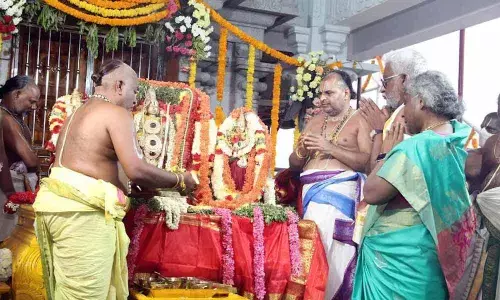 TTD Chairman YV Subba Reddy and his wife taking part in the rituals at Sri Venkateswara Swamy temple on Wednesday TTD Chairman YV Subba Reddy and his wife taking part in the rituals at Sri Venkateswara Swamy temple on Wednesday
