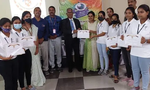 Prof GSN Raju and others releasing magazine on ‘Optometry’ in Vizianagaram on Wednesday