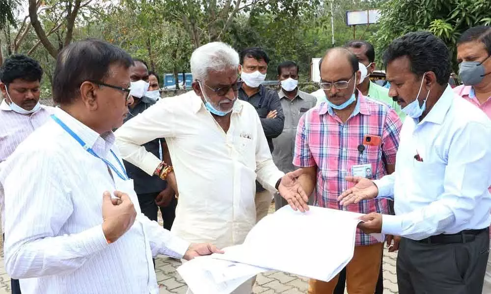 TTD Chairman Y V Subba Reddy inspecting the site for Children’s Hospital at SVRR hospital complex, in Tirupati on Thursday.