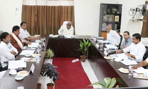 TTD Chairman Y V Subba Reddy presiding over the TTD devotional channel SVBC board meeting in Tirumala on Thursday.