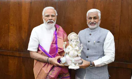 YSRCP Parliamentary Party leader V Vijayasai Reddy makes a courtesy call to Prime Minister Narendra Modi in New Delhi on Thursday