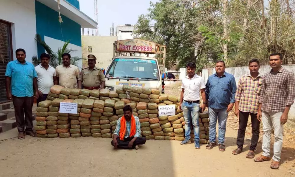 Khammam Excise Enforcement team on Saturday seized 600 kgs of ganja worth 1 crore here in Bhadrachalam.