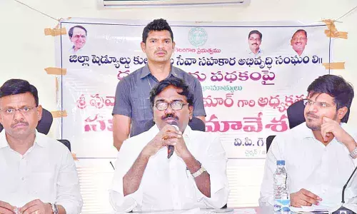 Minister for Transport Puvvada Ajay Kumar speaking during a Dalit Bandhu scheme review meeting with the officers in Khammam on Saturday