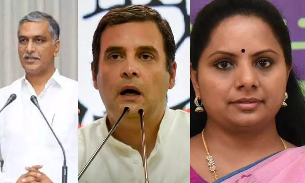 Harish Rao, Rahul Gandhi and K Kavitha