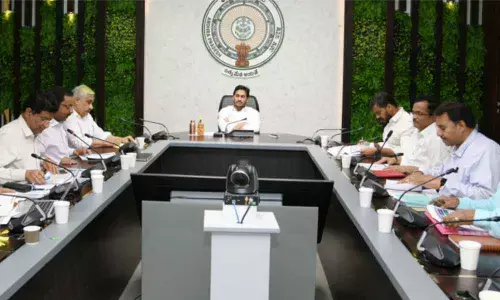 Chief Minister Y S Jagan Mohan Reddy holding a review meeting on irrigation at his camp office in Tadepalli on Tuesday