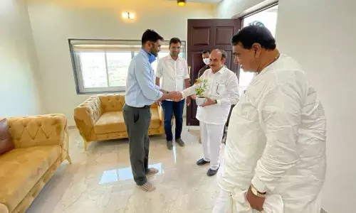 Collector Jitesh V Patil meeting Home Minister Mahmood Ali on Wednesday
