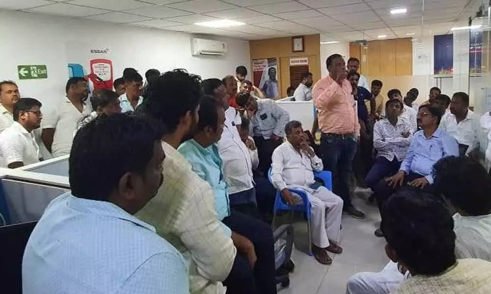 Distressed petroleum dealers meet the officials of Essar-Nayara in Mangalore on Thursday