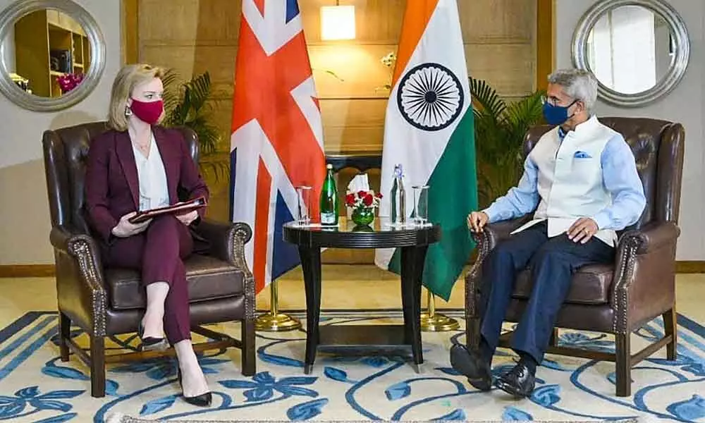 External Affairs Minister S Jaishankar with UK Foreign Secretary Liz Truss, during their meeting in New Delhi on Thursday