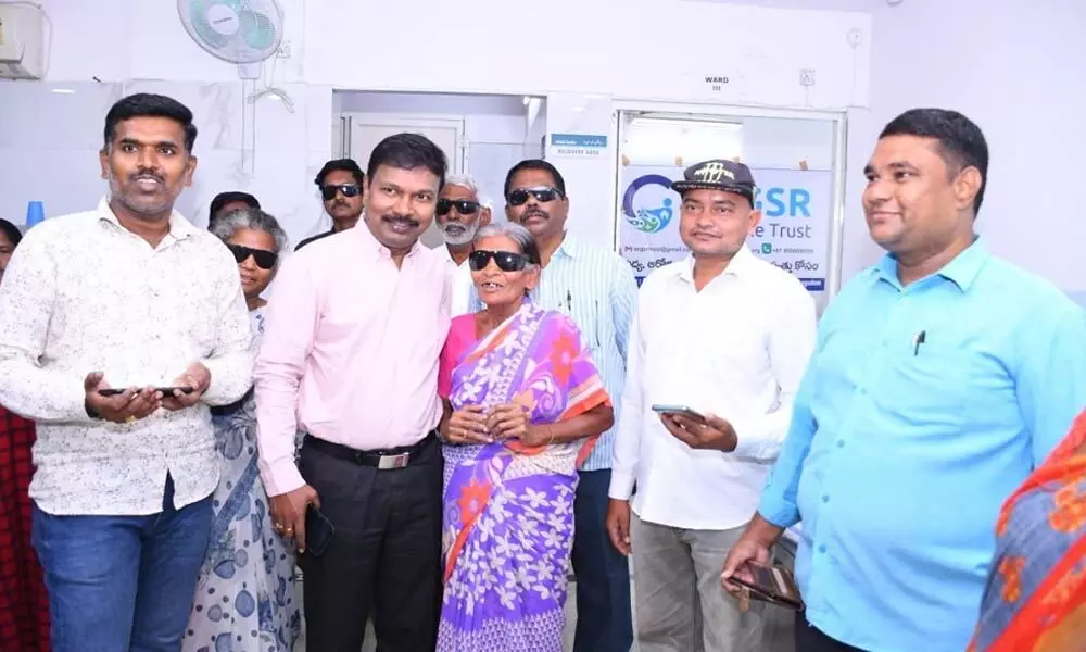 GSR Trust founder and Director Public and Health G Srinivas with the beneficiaries whose eye surgeries were sponsored by the trust.