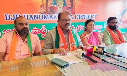 BJP general secretary Gujjula Premender Reddy speaking to media persons in Hanumakonda on Thursday