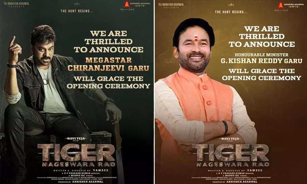 Megastar Chiranjeevi and Union Minister Kishan Reddy will grace the opening ceremony of Ravi Teja’s Tiger Nageswara Rao movie!