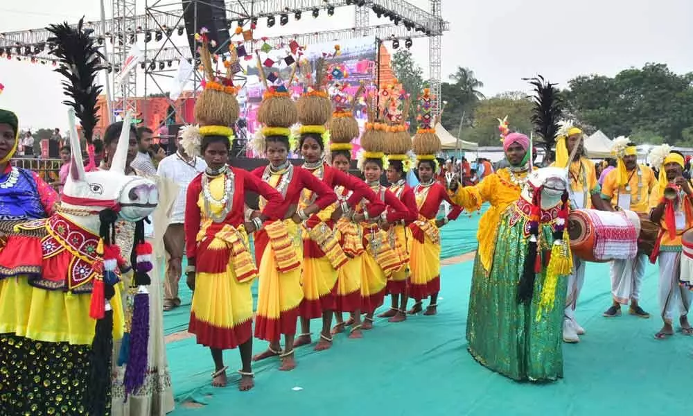 Artistes performing during the second day of Rashtriya Sanskriti Mahotsav  at NTR Stadium in Hyderabad on Saturday