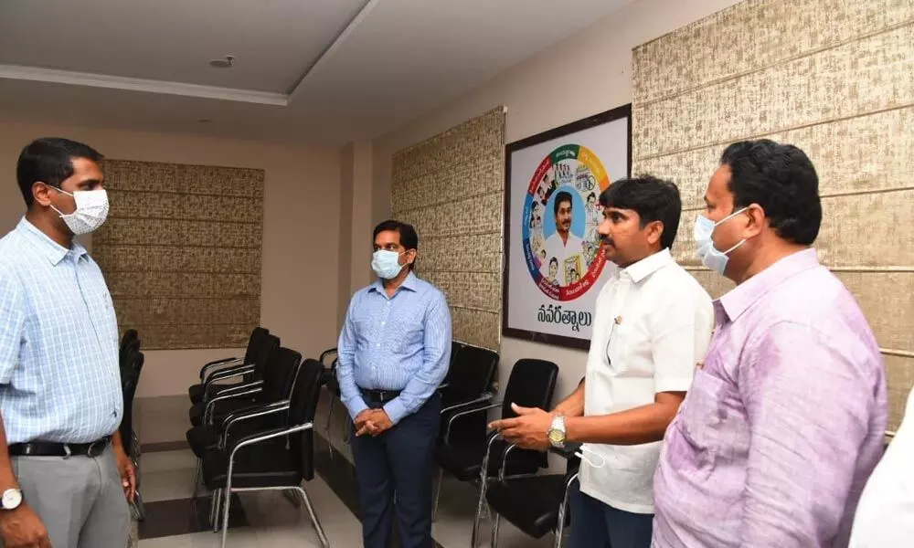 Collector M Hari Narayanan visiting the new video conference hall at Tirupati district collectorate on Saturday